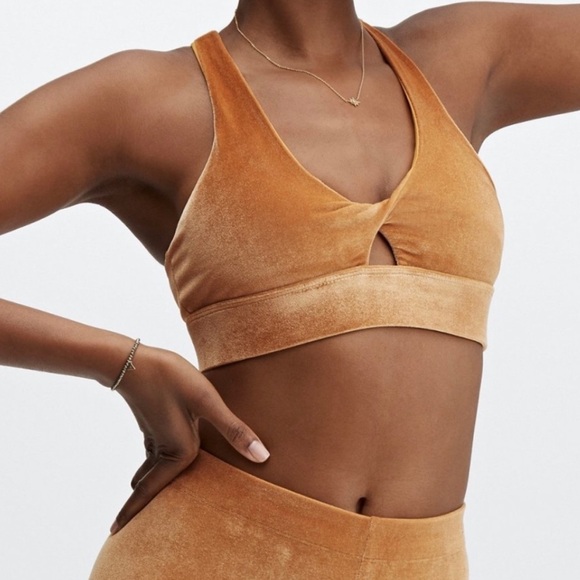 Fabletics Velvet Twist Front Gold Bralette - Picture 3 of 11